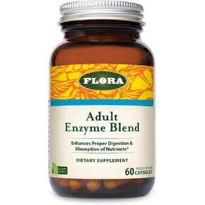 Flora - Adult Enzyme Blend, Aids in Digestion, Enhances Digestion & Absorption of Nutrients, 60 Vegetarian Capsules