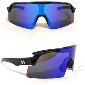 Safety Sunglasses, Wraparound, ANSI, Z87+, Non-Slip, Anti Fog, Black Frame/Mirror Lens, Case included, Shooting, Cycling, Travelling, Anti Pollen Goggles, Eye Protection (black, blue)
