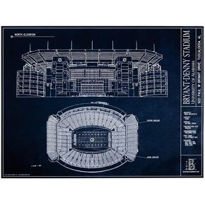 Bryant-Denny Stadium - University of Alabama Blueprint Style Print (Unframed, 18" x 24")