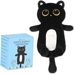 Microwave Heating Pads, Black Cat Design Reusable Heated Stuffed Animal, 1.4lb Removable Weighted Warmies Animals, Super Soft Cozy Heatable Plush Body Pad for Cramps of Relief