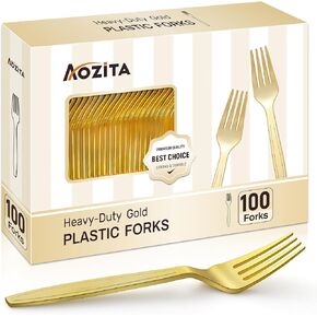 100 Pcs Gold Plastic Forks, Disposable Plastic Forks, Plastic Utensils for Parties, Weddings, Picnics, Big Event, Daily Use - BPA FREE