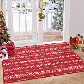 Christmas Rug 5x7 Christmas Tree and Snowflake Rug Machine Washable Rug Floor Cover Low Profile Foldable Thin Rug Non-Slip Rug for Bedroom Living Room, Red, 5x7 Feet in Kuwait