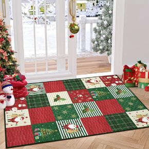 Christmas Rug 5x7 Christmas Tree and Snowflake Rug Machine Washable Rug Floor Cover Low Profile Foldable Thin Rug Non-Slip Rug for Bedroom Living Room, Red, 5x7 Feet