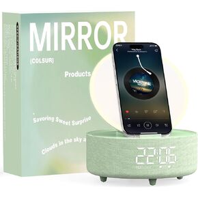 Bluetooth Speaker & Fill Light Makeup Mirror with Dual Alarm Clock, Automatic Clock, Mobile Phone Wireless Charger, Ideal for Home, Bedroom, Office & Gift (Stylish Multifunctional)