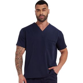 Scrubs Top for Men - Stretch V-Neck Scrub with 1 Pockets Surgical for Nurse, Dentist, Vets, Team Workwear
