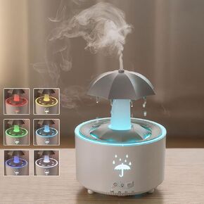 Raindrop Humidifier for Bedroom and Office, Essential Oil Diffuser with 7-Color LED Lights, 4-Timer Air Humidifier, Ideal 300ML Mini Air Vaporizer for Nursery & Families (Rotatable Umbrella Design)