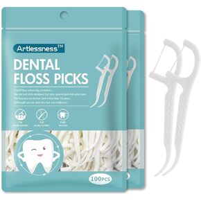 Adult Floss Stick, Floss Picks, 100 pcs per Bag, Comes with a Carrying case for 10 flossing Sticks, The Threads are Made of Special Material for flossing Sticks, 2 Bags = 200 pcs.