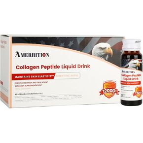 Liquid Collagen Peptide Drink - 12000mg Hydrolyzed Marine Collagen Peptides with Collagen Tripeptide, Supports Healthy Hair Skin Nails Joints and Bones (1 Box, 10 Bottles)