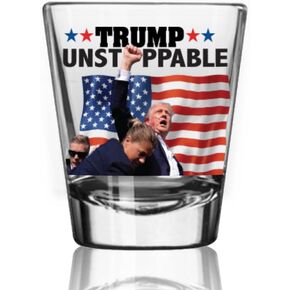 Trump Shot 2024 Trump Collectible Trump 2oz Shot Glass - Made in America & Dishwasher Safe! Trump Survived Shot Assassination Attempt Trump Rally Fist Pump Fight Patriotic Gift Trump Merchandise