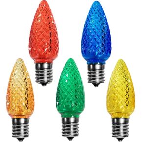 echosari 25 Pack C9 LED Replacement Christmas Light Bulbs for Outdoor String Lights, 0.8W UL Listed Commercial Grade Holiday Bulbs, C9/E17 Candelabra Base Sockets (Warm White)