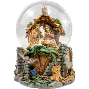 مشهد الميلاد سنو غلوب، 100 مم العائلة المقدسة الموسيقية اللامعة زخرفة الكرة المائية تلعب لحن الليل الصامت، عيد الميلاد الراتنج صندوق الموسيقى الديكور in Kuwait