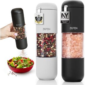 Manual Salt and Pepper Grinder Set - Stainless Steel, Ceramic, Glass Adjustable Shakers in Light-brown/Brown, 2-Pack - Refillable Pepper Grinder & Salt Grinder Manual with Award Winning Design