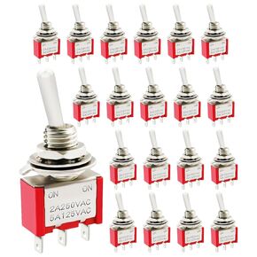 Spdt Toggle Switch，20Pack 2 Position 3 Pin ON-ON Metal Toggle Switch 6A 125VAC Heavy Duty Waterproof Toggle Switch