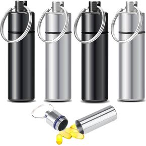 4pcs 𝐏𝐢𝐥𝐥 𝐂𝐚𝐬𝐞, Travel Pill Case Small Portable Waterproof 𝗣𝗶𝗹𝗹 𝗕𝗼𝘅𝗲𝘀 with Keychain, Made from Durable Al and Ti, Ideal for Secure Medication Storage During Outdoor Travel Daily Use