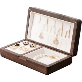 Wooden Travel Jewelry Box Jewelry Box Vintage Style Travel Jewelry Case Small Wood Jewelry Box Wood Jewelry Organizer Velvet Ideal Jewelry Box for Girls, Women, Men (Walnut Gray) in Kuwait