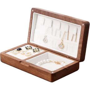 Wooden Travel Jewelry Box Jewelry Box Vintage Style Travel Jewelry Case Small Wood Jewelry Box Wood Jewelry Organizer Velvet Ideal Jewelry Box for Girls, Women, Men (Walnut Gray)