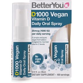 BetterYou D1000 Vegan Vitamin D Oral Spray - Convenient Alternative for Tablets - Plant-Origin - Promotes Strong Bones, Teeth and Immune System - Aid in Calcium Absorption - 100 Daily Doses - 0.5 oz
