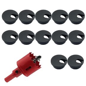 12 Pcs Desk Grommet 1.5 Inch (38 mm), White Plastic Desk Hole Cover with Hole Saw for Office PC Computer Desk Cable Cord Organizer Cover