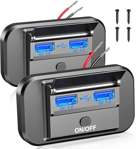72W 12V USB Outlet Panel Wall Mount, 36W USB C and Dual QC 3.0 18W Car USB Port Charger Socket with Button Switch, Waterproof 3 USB Multi Port Power Outlet DIY 12V Accessories for Car Bus RV Truck in Kuwait