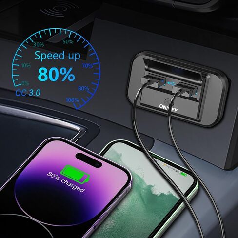 72W 12V USB Outlet Panel Wall Mount, 36W USB C and Dual QC 3.0 18W Car USB Port Charger Socket with Button Switch, Waterproof 3 USB Multi Port Power Outlet DIY 12V Accessories for Car Bus RV Truck in Kuwait