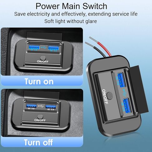 72W 12V USB Outlet Panel Wall Mount, 36W USB C and Dual QC 3.0 18W Car USB Port Charger Socket with Button Switch, Waterproof 3 USB Multi Port Power Outlet DIY 12V Accessories for Car Bus RV Truck in Kuwait