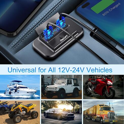 72W 12V USB Outlet Panel Wall Mount, 36W USB C and Dual QC 3.0 18W Car USB Port Charger Socket with Button Switch, Waterproof 3 USB Multi Port Power Outlet DIY 12V Accessories for Car Bus RV Truck in Kuwait