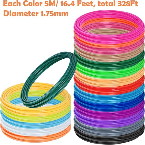 عبوات خيوط القلم ثلاثية الأبعاد 20 لونًا، خيوط PLA 1.75 مم، إجمالي 328 قدمًا، كل لون 16.4 قدم، عبوات طباعة سلسة للقلم ثلاثي الأبعاد in Kuwait