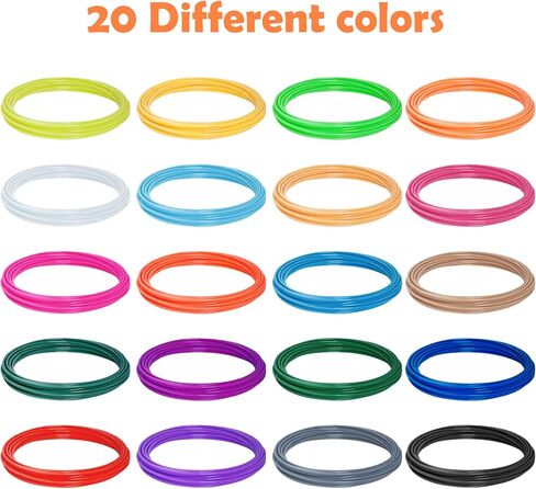 عبوات خيوط القلم ثلاثية الأبعاد 20 لونًا، خيوط PLA 1.75 مم، إجمالي 328 قدمًا، كل لون 16.4 قدم، عبوات طباعة سلسة للقلم ثلاثي الأبعاد in Kuwait