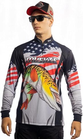 BRK Mens Long Sleeve Fishing Shirt American Muskie Black UPF 30 Sun Protection in Saudi Arabia