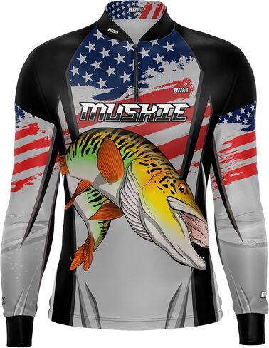 BRK Mens Long Sleeve Fishing Shirt American Muskie Black UPF 30 Sun Protection in Saudi Arabia