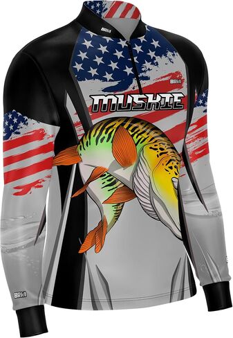 BRK Mens Long Sleeve Fishing Shirt American Muskie Black UPF 30 Sun Protection in Saudi Arabia