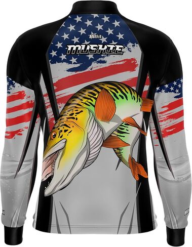 BRK Mens Long Sleeve Fishing Shirt American Muskie Black UPF 30 Sun Protection in Saudi Arabia