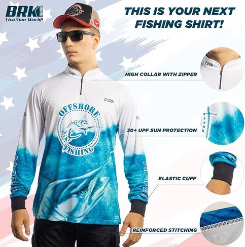 BRK Mens Long Sleeve Fishing Shirt American Muskie Black UPF 30 Sun Protection in Saudi Arabia