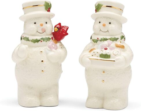 Lenox Happy Holly Days Snowmen Salt & Pepper Set, 2 Count, Ivory in Saudi Arabia