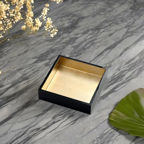Caspari Lacquer Cocktail Napkin Holder in Black & Gold, 1 Each in Saudi Arabia
