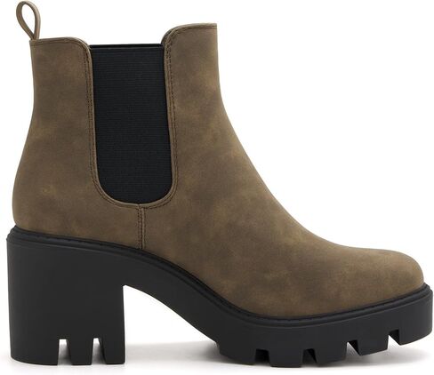 REDTOP Women's Chelsea Boots Fashion Platform High Heel Ankle Booties Round Toe Casual Elastic Chunky Block Heel Boots Black Grey in Kuwait
