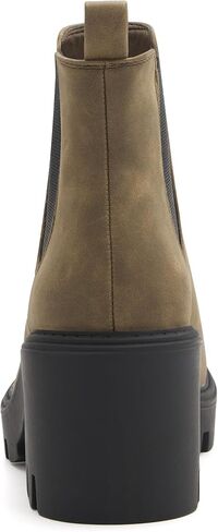 REDTOP Women's Chelsea Boots Fashion Platform High Heel Ankle Booties Round Toe Casual Elastic Chunky Block Heel Boots Black Grey in Kuwait