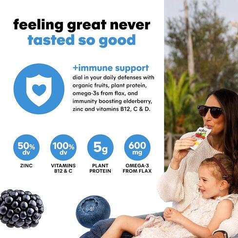 Noka Superfood Fruit Smoothie Pouches, Super Berry with Immune Support, Healthy Snacks with Elderberry, Flax Seed, Plant Protein, and Prebiotic Fiber, Gluten Free and Vegan, 4.22 oz, 12 Count in Saudi Arabia