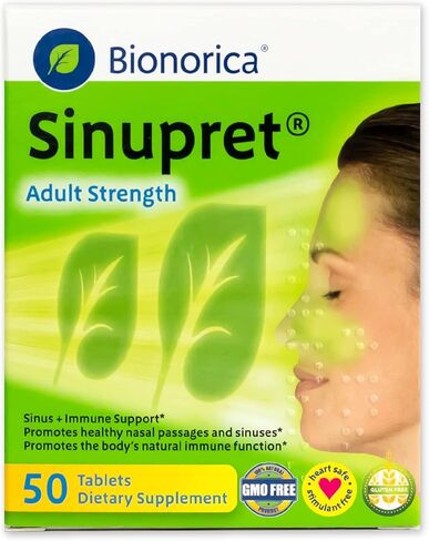 Sinupret Adult Strength Sinus + Immune Support All Natural, Fast Acting Herbal Nasal Passage & Immunity Boost Supplement with Verbena & Elder Flower - 50 Tablets in Kuwait