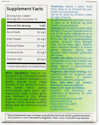 Sinupret Adult Strength Sinus + Immune Support All Natural, Fast Acting Herbal Nasal Passage & Immunity Boost Supplement with Verbena & Elder Flower - 50 Tablets in Kuwait