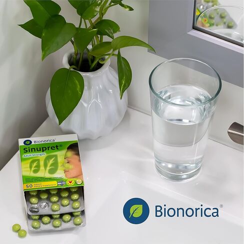 Sinupret Adult Strength Sinus + Immune Support All Natural, Fast Acting Herbal Nasal Passage & Immunity Boost Supplement with Verbena & Elder Flower - 50 Tablets in Kuwait