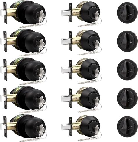 Probrico Keyed Alike Entry Knob and Deadbolt Set Single Cylinder Handleset Combo Pack Satin Nickel for Entrance Exterior Gate and Front Door, 4 Sets in Kuwait