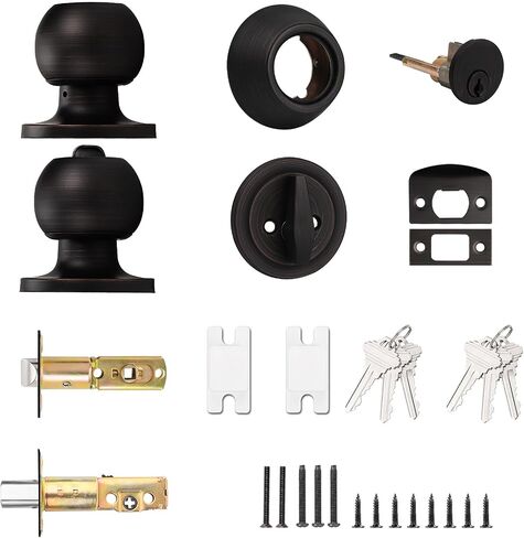 Probrico Keyed Alike Entry Knob and Deadbolt Set Single Cylinder Handleset Combo Pack Satin Nickel for Entrance Exterior Gate and Front Door, 4 Sets in Kuwait