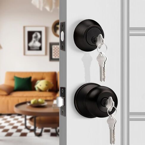 Probrico Keyed Alike Entry Knob and Deadbolt Set Single Cylinder Handleset Combo Pack Satin Nickel for Entrance Exterior Gate and Front Door, 4 Sets in Kuwait