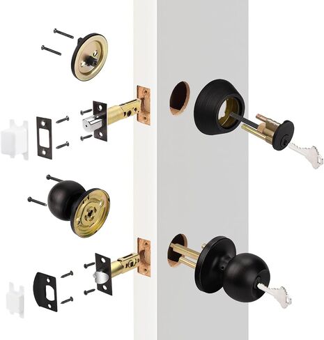 Probrico Keyed Alike Entry Knob and Deadbolt Set Single Cylinder Handleset Combo Pack Satin Nickel for Entrance Exterior Gate and Front Door, 4 Sets in Kuwait