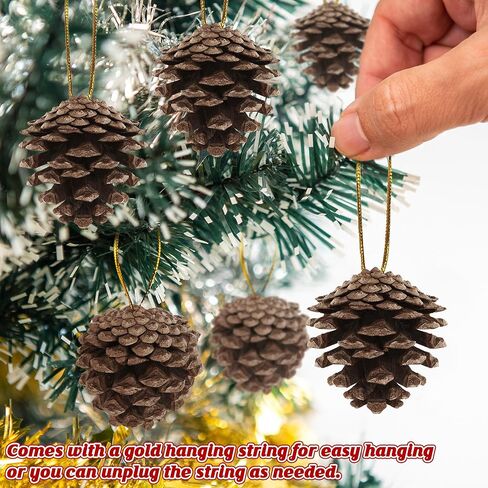 24 PCS Natural Pine Cones, 1.96 IN Pinecone Ornaments, Rustic Pine Cones for Crafts, Winter Decorations for Home, Bulk Pine Cones with Gold String for Christmas Table Decor Diy Christmas Ornaments in Saudi Arabia