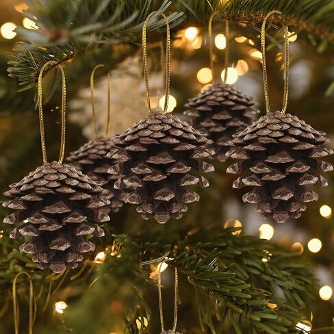 24 PCS Natural Pine Cones, 1.96 IN Pinecone Ornaments, Rustic Pine Cones for Crafts, Winter Decorations for Home, Bulk Pine Cones with Gold String for Christmas Table Decor Diy Christmas Ornaments in Saudi Arabia