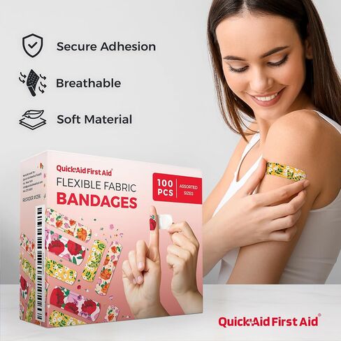 Variety Pack 100 Count Flower Bandages Fun Floral Prints, Adhesion Soft Breathable, Bandages for Minor Cuts Scrapes, First Aid Supplies for Kids Adults in Saudi Arabia