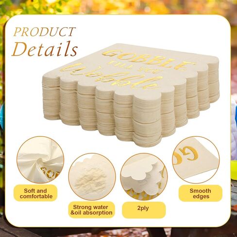 Yeaqee 100 Pcs Thanksgiving Cocktail Napkins 5" x 5" Paper Scalloped Beverage Napkin Disposable Give Thanks Friendsgiving Napkins for Fall Blessed Day Dinner Party Decor(Gobble Till You Wobble) in Saudi Arabia