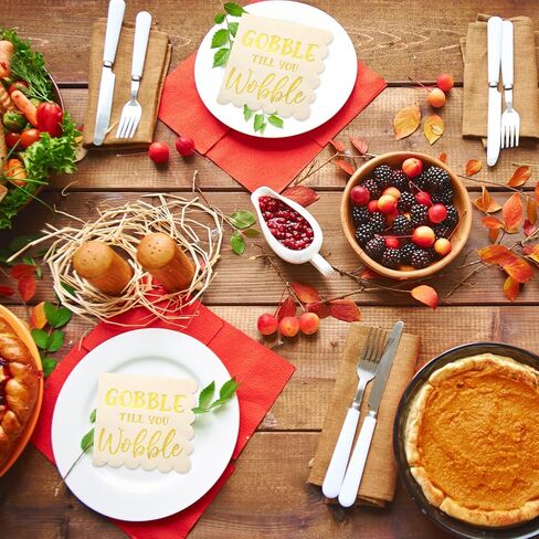Yeaqee 100 Pcs Thanksgiving Cocktail Napkins 5" x 5" Paper Scalloped Beverage Napkin Disposable Give Thanks Friendsgiving Napkins for Fall Blessed Day Dinner Party Decor(Gobble Till You Wobble) in Saudi Arabia